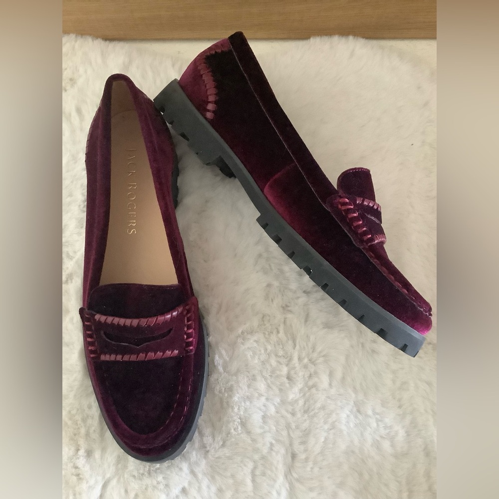 NWOT Jack Rogers leather lined velvet penny loafers size 7.5 New